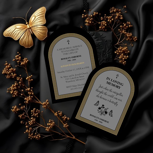 Elegant Botanical Butterflies Motivational Quote Inbjudningar (Funeral Invitation with Motivational Quote and Elegant Botanical Butterfly Design.)