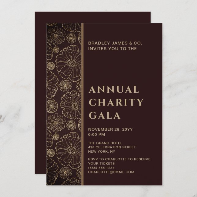 Elegant Botanical Charity Event Gala Party Inbjudningar (Fram/baksida)
