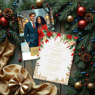 Elegant Botanical Christmas Frame Wedding Rings Inbjudningar
