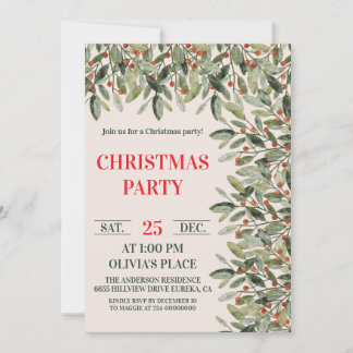 Elegant Botanical Christmas Party Invitation Inbjudningar
