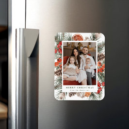Elegant Botanical Citrus Frame Holiday Photo Magnet