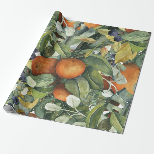 Elegant Botanical Citrus Greenery Presentpapper (Utrullad)