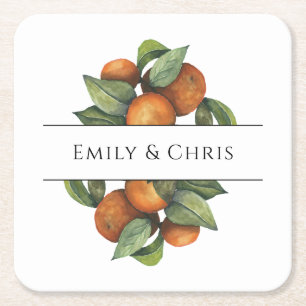 Elegant Botanical Citrus Greenery Underlägg Papper Kvadrat
