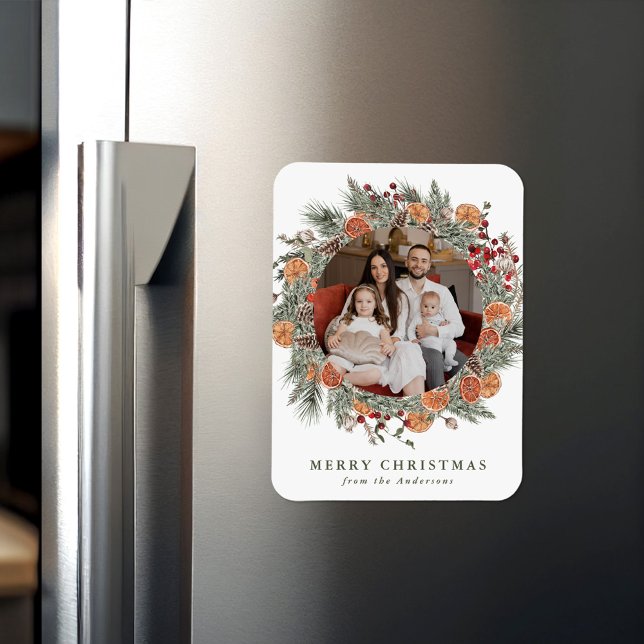 Elegant Botanical Citrus Wreath Holiday Photo Magnet (Skapare uppladdad)