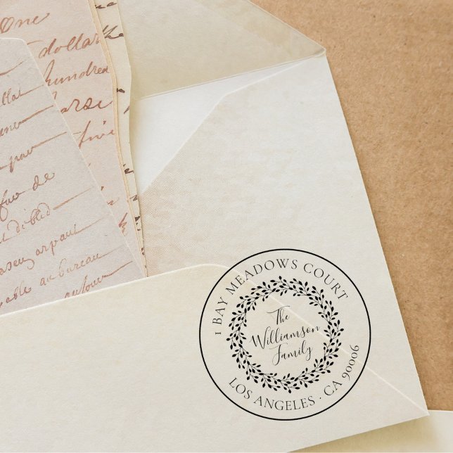 Elegant Botanical Classical Round Family Adress Stämpel (Skapare uppladdad)