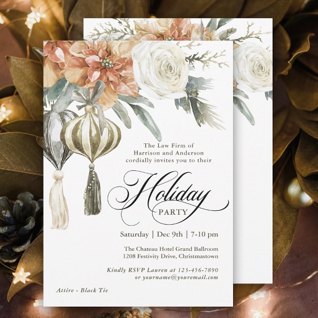 Elegant Botanical Corporate Julfest Inbjudningar (Plan your festive holiday party with this elegant invitation designed for corporate events.)