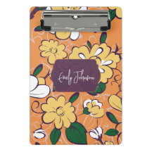 Elegant Botanical Custom Name Orange White Floral