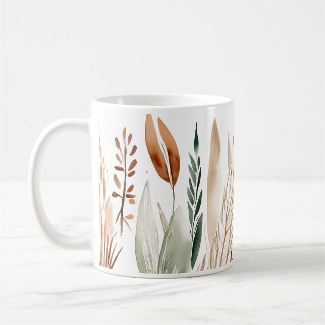 Elegant Botanical Earthy Tones Boho Kaffemugg (Vänster)