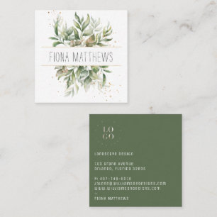 Elegant Botanical Eucalyptus Greenery Succulent Fyrkantigt Visitkort