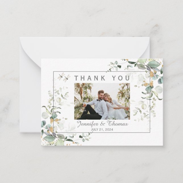 Elegant Botanical Eucalyptus Greenery Tack Anteckningskort (Framsida)