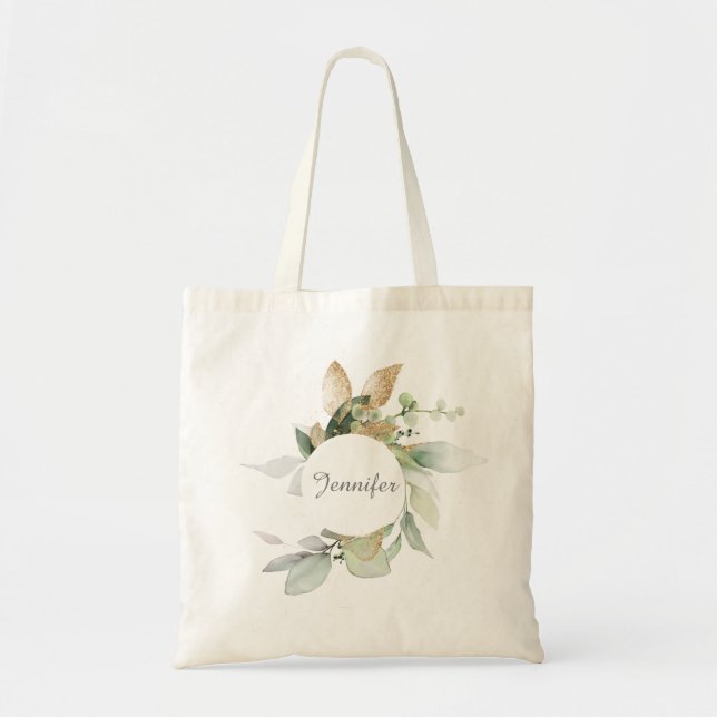 Elegant Botanical Eucalyptus Greenery Tote Bag Tygkasse (Framsidan)