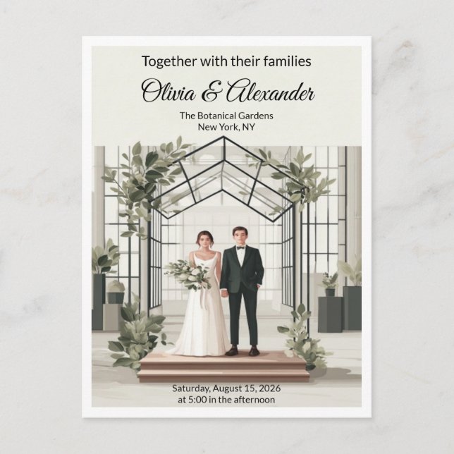Elegant Botanical Garden Greenhouse Wedding Vykort (Framsida)