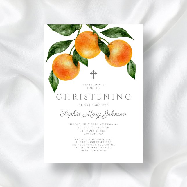 Elegant Botanical Girl Christening Inbjudningar (Elegant Botanical Girl Christening Invitation)