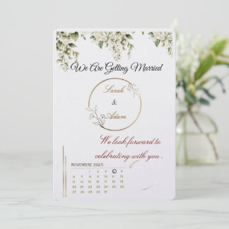  Elegant botanical gold frame save the date card Inbjudningar