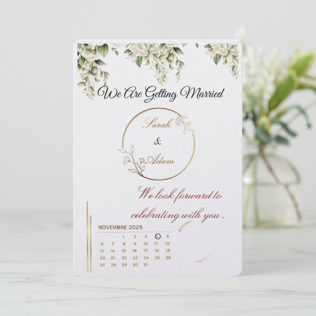  Elegant botanical gold frame save the date card Inbjudningar (Stående Fram)