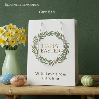 Elegant Botanical Gold Wreath Moss Green Easter