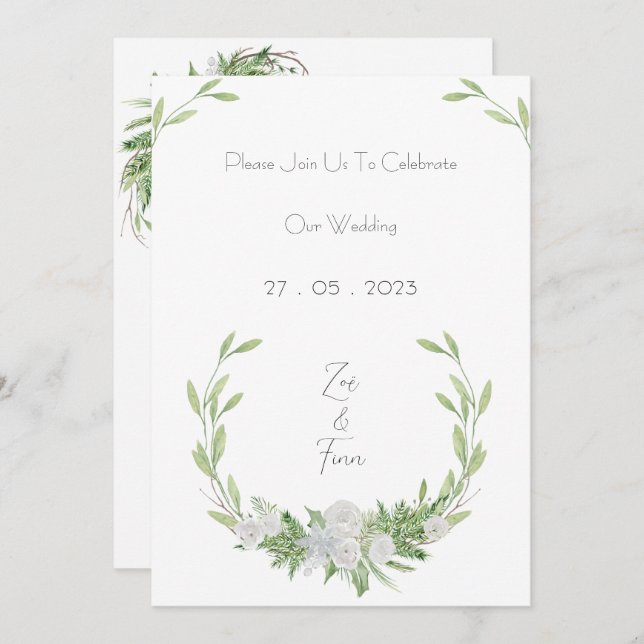 Elegant Botanical Green Leaves Nature Invitation Inbjudningar (Fram/baksida)