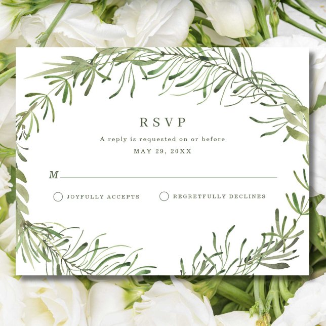 Elegant Botanical Greenery Bröllop OSA Kort (Elegant Botanical Greenery Wedding RSVP Card)