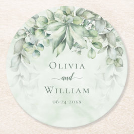 Elegant Botanical Greenery Bröllop Underlägg Papper Rund