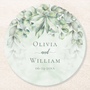 Elegant Botanical Greenery Bröllop Underlägg Papper Rund