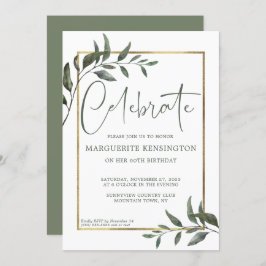 Elegant Botanical Greenery Gold Foil 60 Birthday Inbjudningar