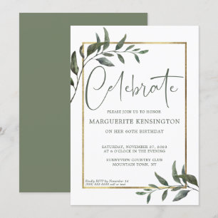 Elegant Botanical Greenery Gold Foil 60 Birthday Inbjudningar