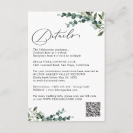 Elegant Botanical Greenery QR Code Wedding Details Tilläggskort