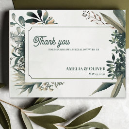Elegant Botanical Greenery Wedding Thank You Vykort