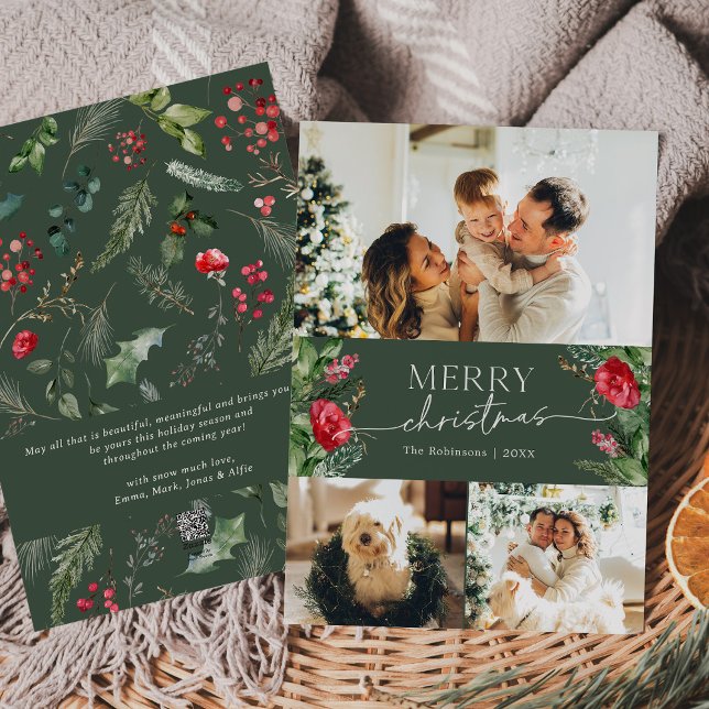 Elegant Botanical Grey 3 Photo God jul Julkort (Skapare uppladdad)