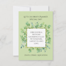 Elegant Botanical Grey Födelsedagsfest Inbjudningar