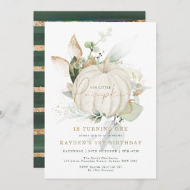 Elegant Botanical Grey Guld Pumpkin Birthday Inbjudningar