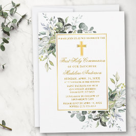 Elegant Botanical Grey Heliga Communion Guld Inbjudningar