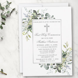 Elegant Botanical Grey Heliga Communion Silver Inbjudningar