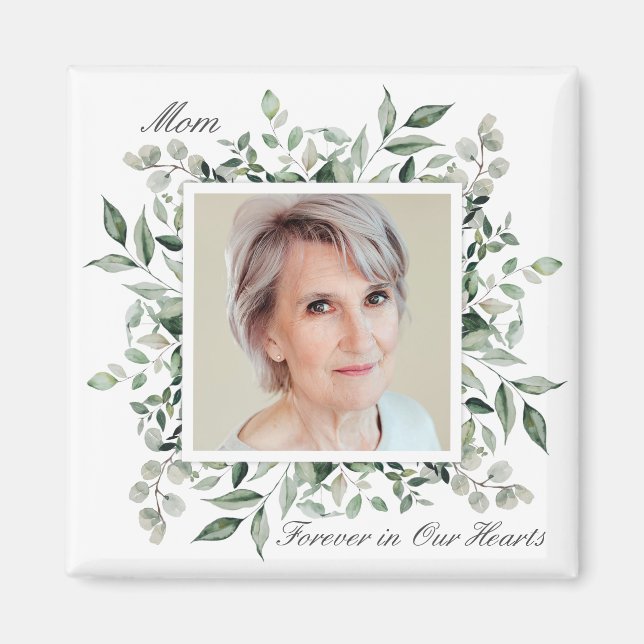 Elegant Botanical Grey Memorial Photo Magnet (Framsidan)