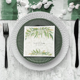 Elegant Botanical Grey och Marble Bröllop Napk Pappersservett