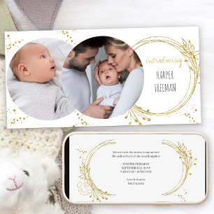 Elegant Botanical Guld 2 Photo Birth Meddelande