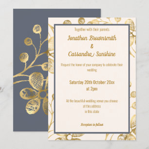 ELEGANT BOTANICAL GULD ROSA NAVY BRÖLLOP INBJUDNINGAR
