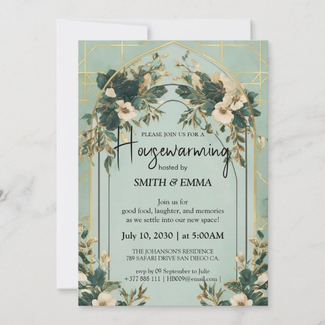 Elegant Botanical Housewarming Invitation Card Inbjudningar (Framsida)