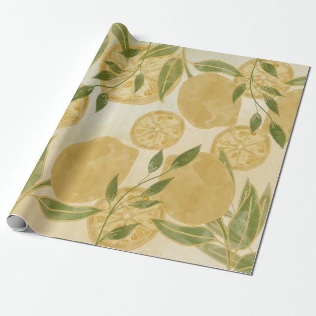 Elegant Botanical Lemon Greenery Presentpapper (Utrullad)