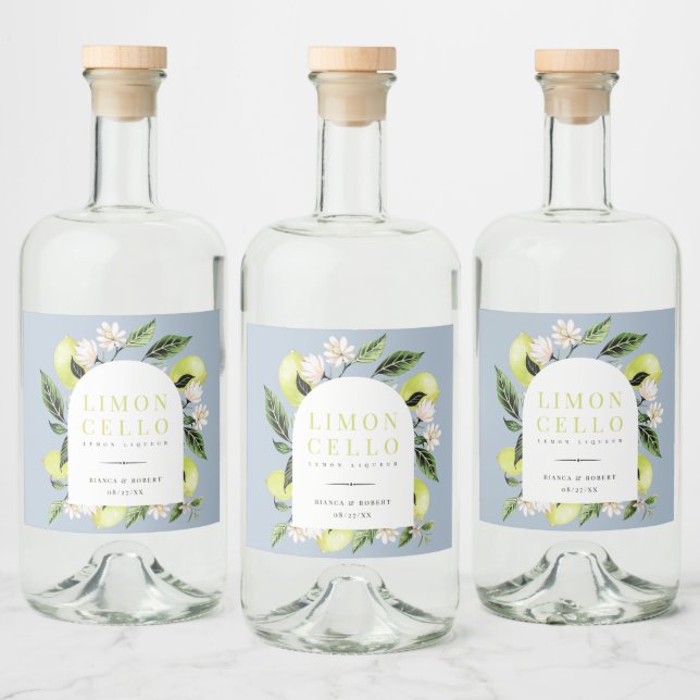 Elegant Botanical Lemons Ram Limoncello Spritflaskor Etikett (Flaskor)