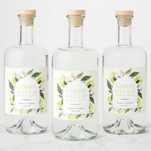 Elegant Botanical Lemons Ram Limoncello Spritflaskor Etikett