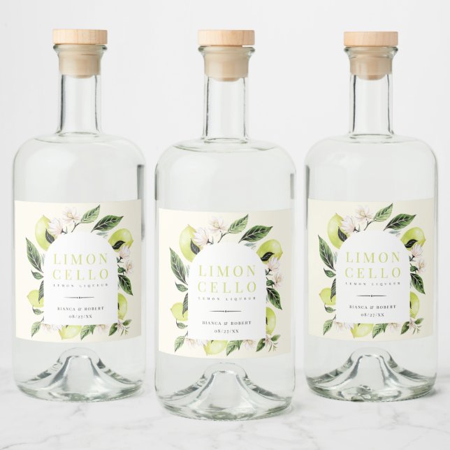 Elegant Botanical Lemons Ram Limoncello Spritflaskor Etikett (Flaskor)