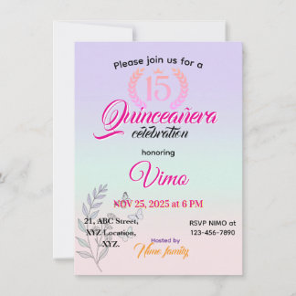 Elegant Botanical Line Art Quinceañera Invitation Inbjudningar