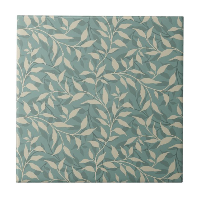 Elegant Botanical Löv Dance Foliage Beige Teal Kakelplatta (Framsidan)