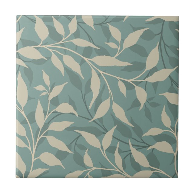 Elegant Botanical Löv Dance Foliage HD Beige Teal Kakelplatta (Framsidan)