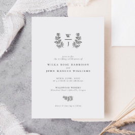 Elegant Botanical Löv Monogram Initial Bröllop Inbjudningar