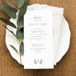 Elegant Botanical Löv Monogram Initial Bröllop Meny