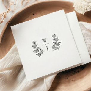 Elegant Botanical Löv Monogram Initial Bröllop Pappersservett