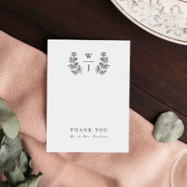 Elegant Botanical Löv Monogram Initial Bröllop Tack Kort