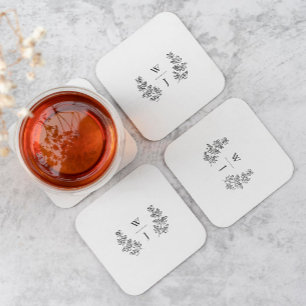 Elegant Botanical Löv Monogram Initial Bröllop Underlägg Papper Kvadrat